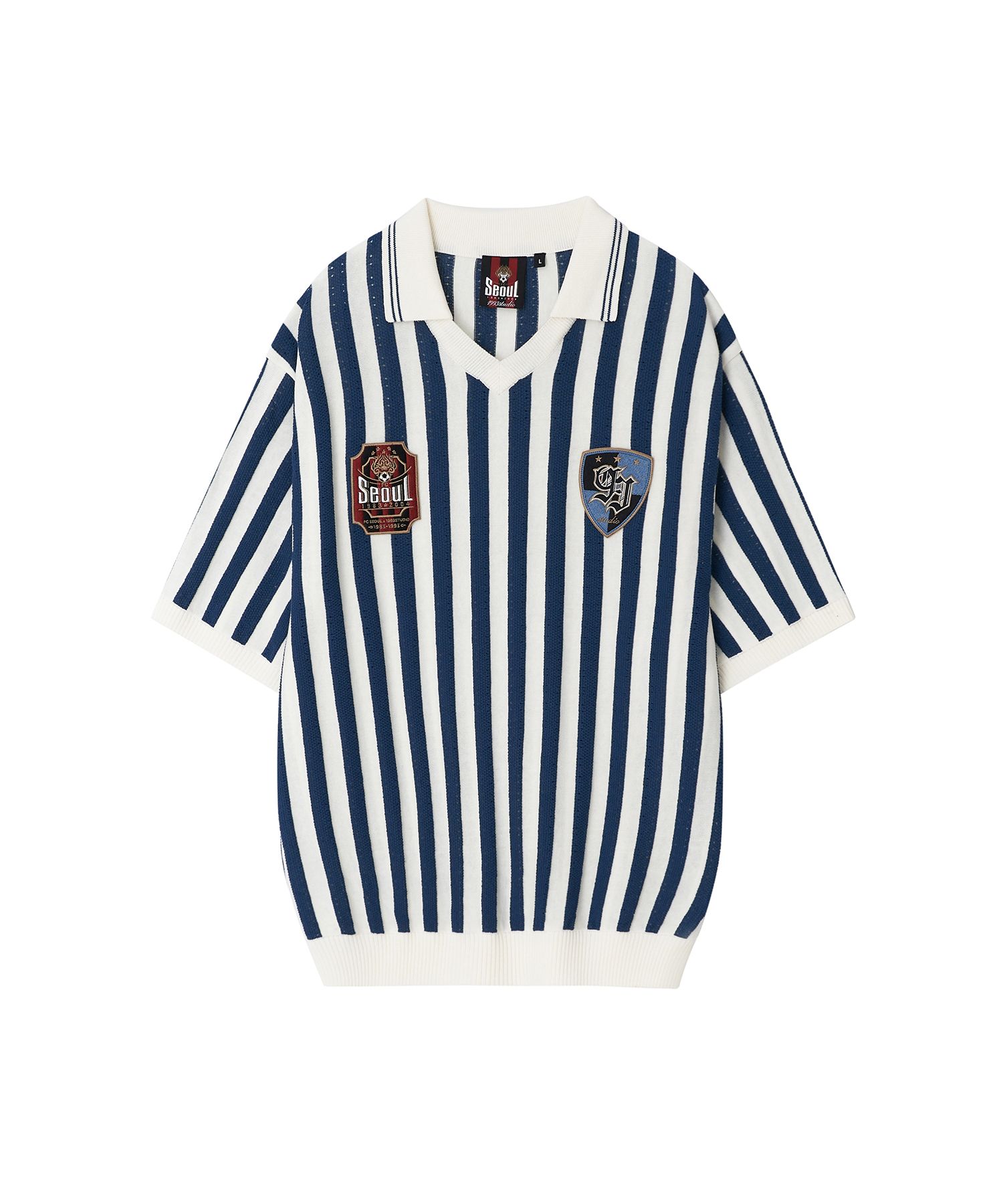 ニット・セーター 1993STUDIO [FC SEOUL] STRIPE WAPPEN COLLAR HALF KNIT 4FK1070 MUSINSA | 1993STUDIO [FC Seoul] Striped wappen collar half
