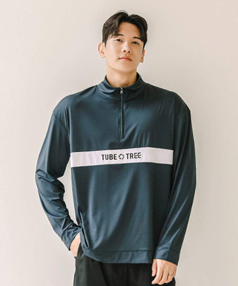 남성용 루즈핏 아노락 반집업 래쉬가드 A722 딥포레스트