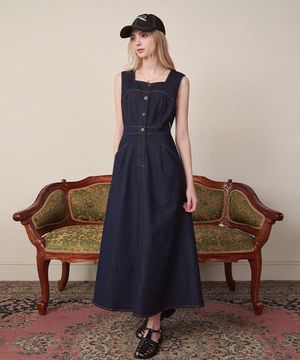 버베나 데님 롱 슬리브리스 드레스