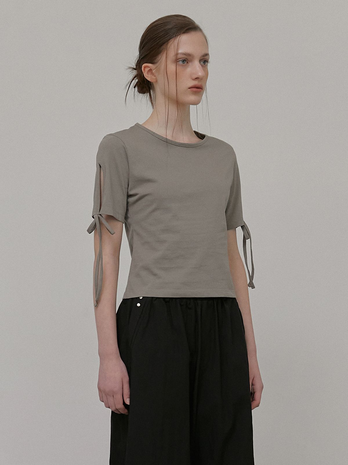 에트몽(ETMON) Slit Sleeve T-Shirt, Ash Brown