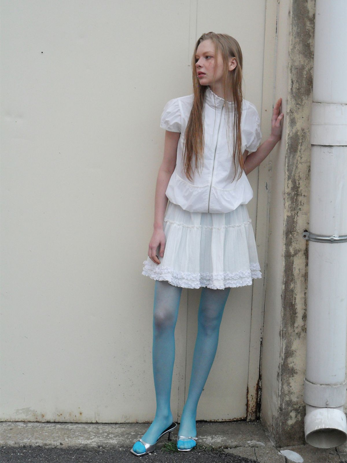 에트몽(ETMON) Frill Shirring Mini Skirt, White