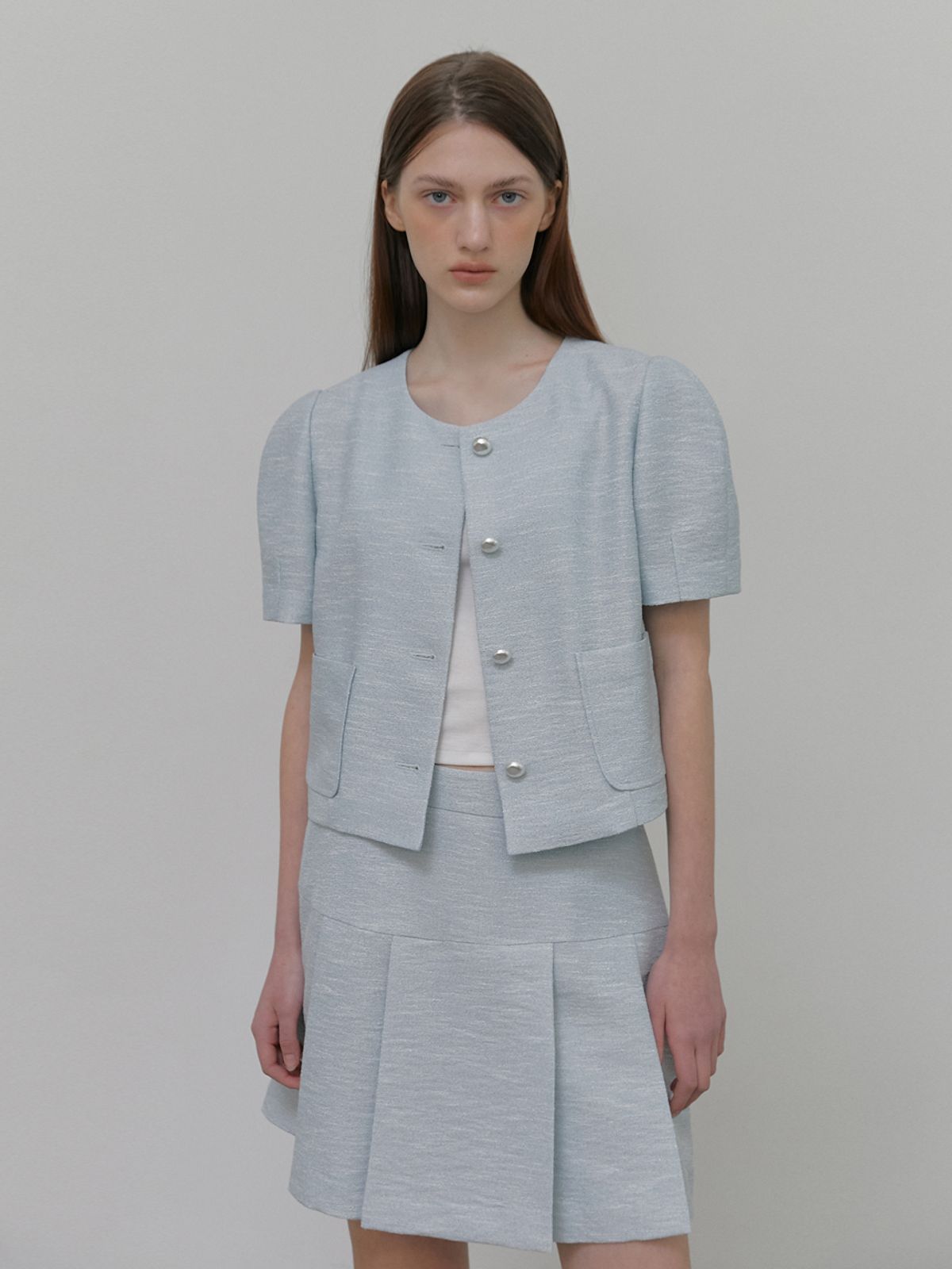에트몽(ETMON) Puff Tweed Jacket, Light Blue
