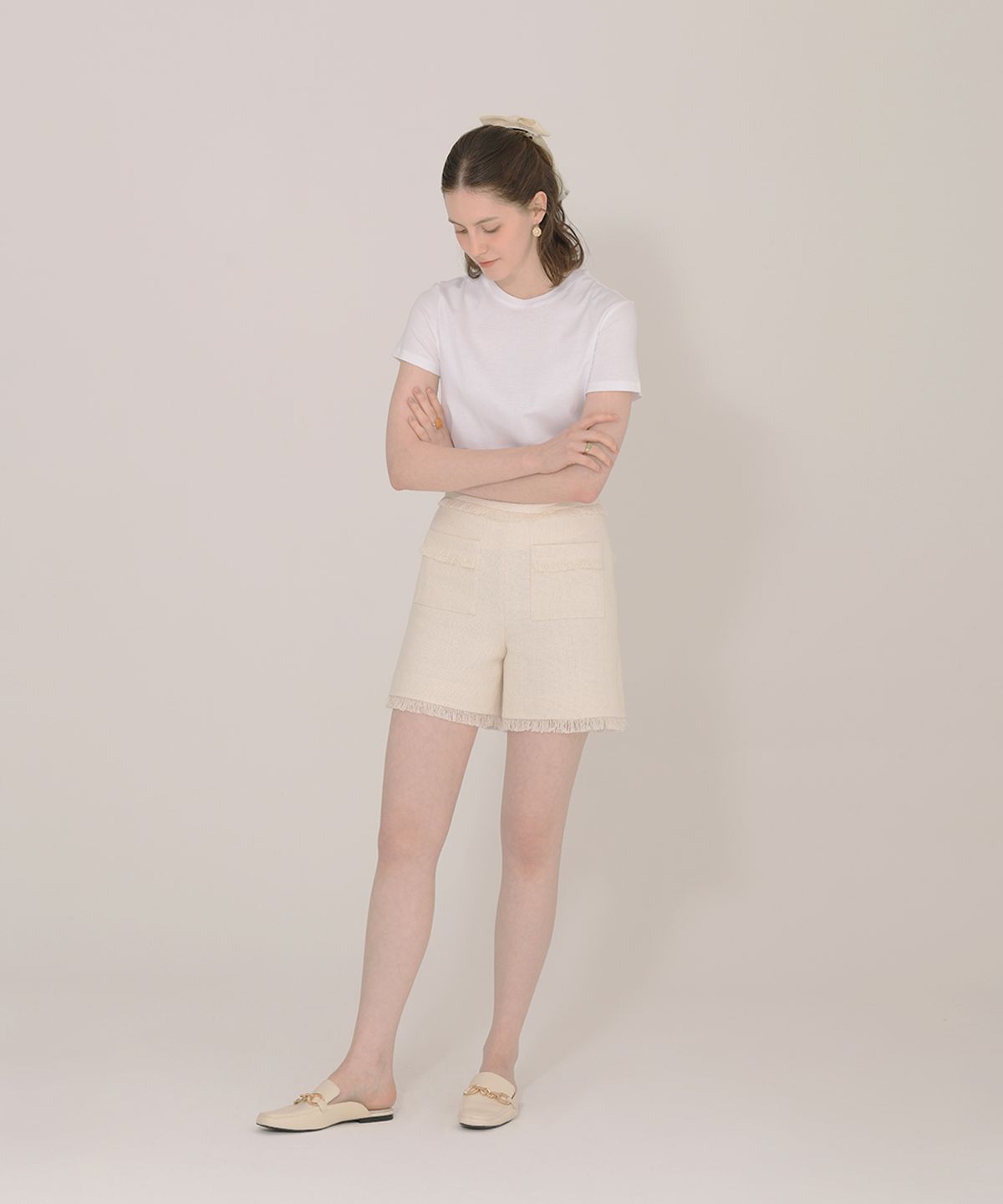 아이스가든에이오공팔(ICE GARDEN A.508) Fringe Detail Tweed Shorts