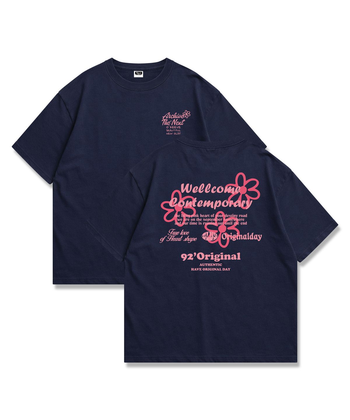 오리지널데이(ORIGINALDAY) Lvoe in Flower 오버핏 반팔 티셔츠 남녀공용 Navy