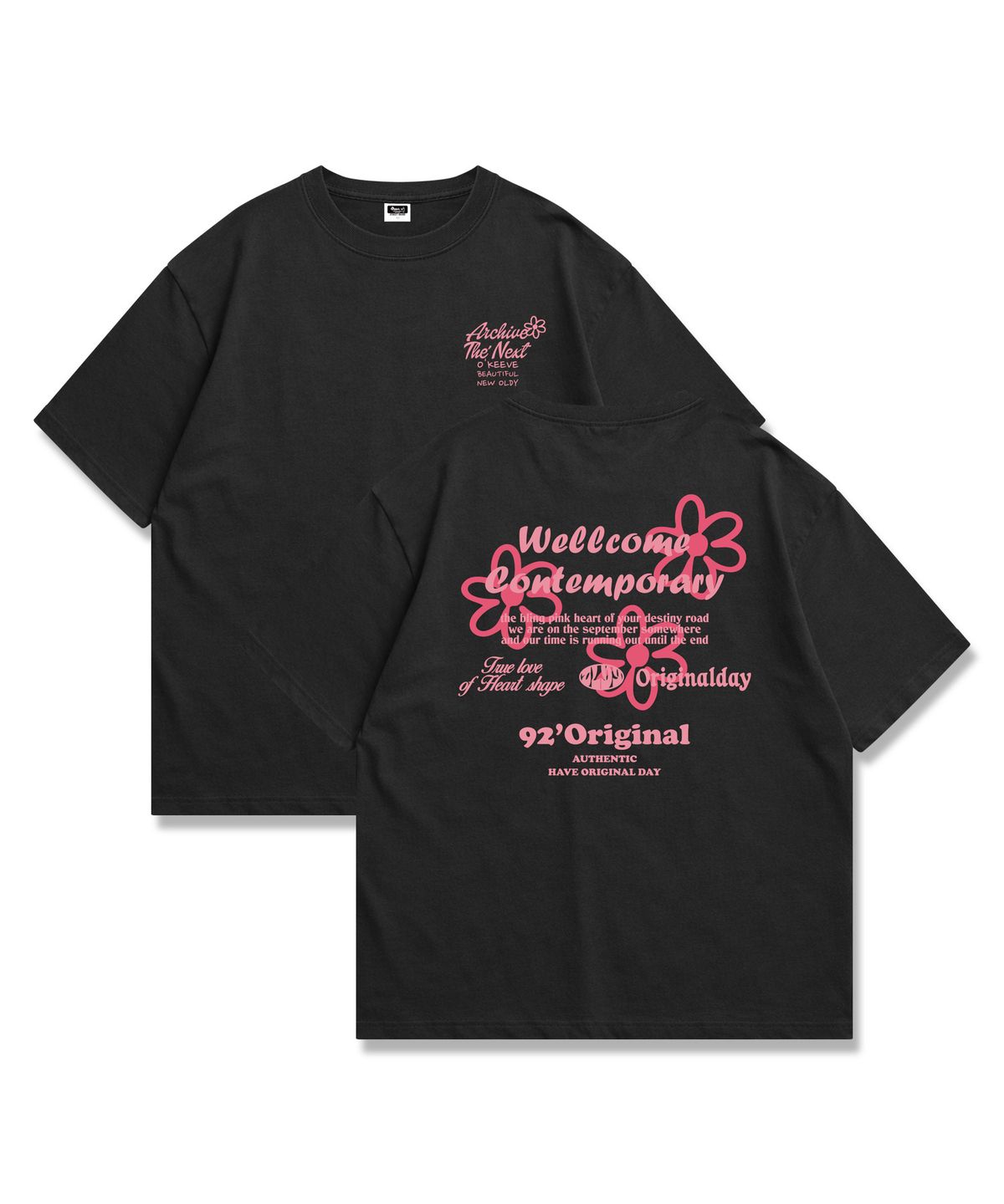 오리지널데이(ORIGINALDAY) Lvoe in Flower 오버핏 반팔 티셔츠 남녀공용 Black