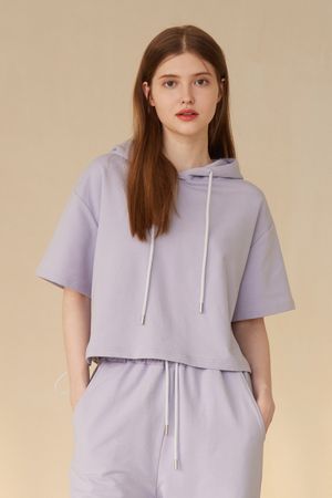 엔타르티카 크롭 후드 반팔 티셔츠 퍼플