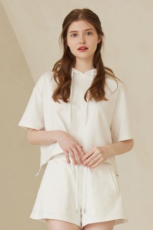 엔타르티카 크롭 후드 반팔 티셔츠 화이트