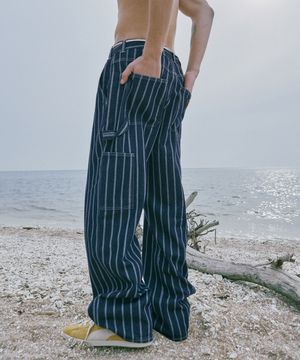 파번 7505 카펜터 와이드핏 스트라이프 다크인디고 데님팬츠