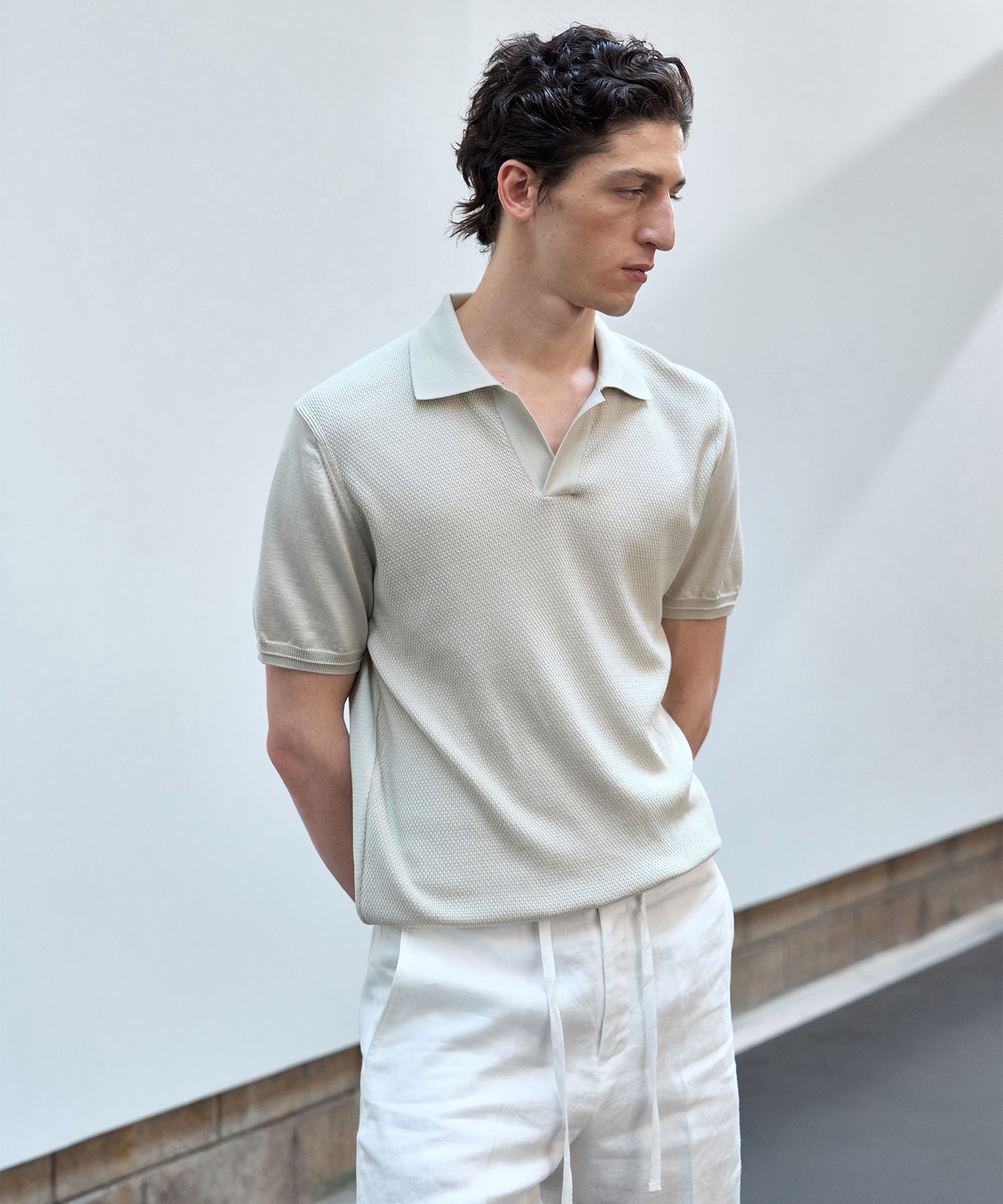 MUSINSA公式 | J.RIUM Cotton Front Textured Polo Knit Light Gray