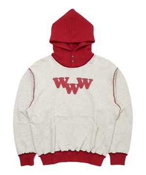 바이오 워시드 스티치 레귤러 핏 후드_투톤 오트밀/체리 레드