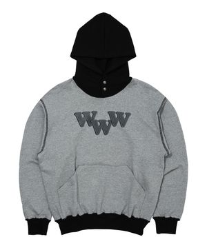 바이오 워시드 스티치 레귤러 핏 후드_투톤 그레이/블랙