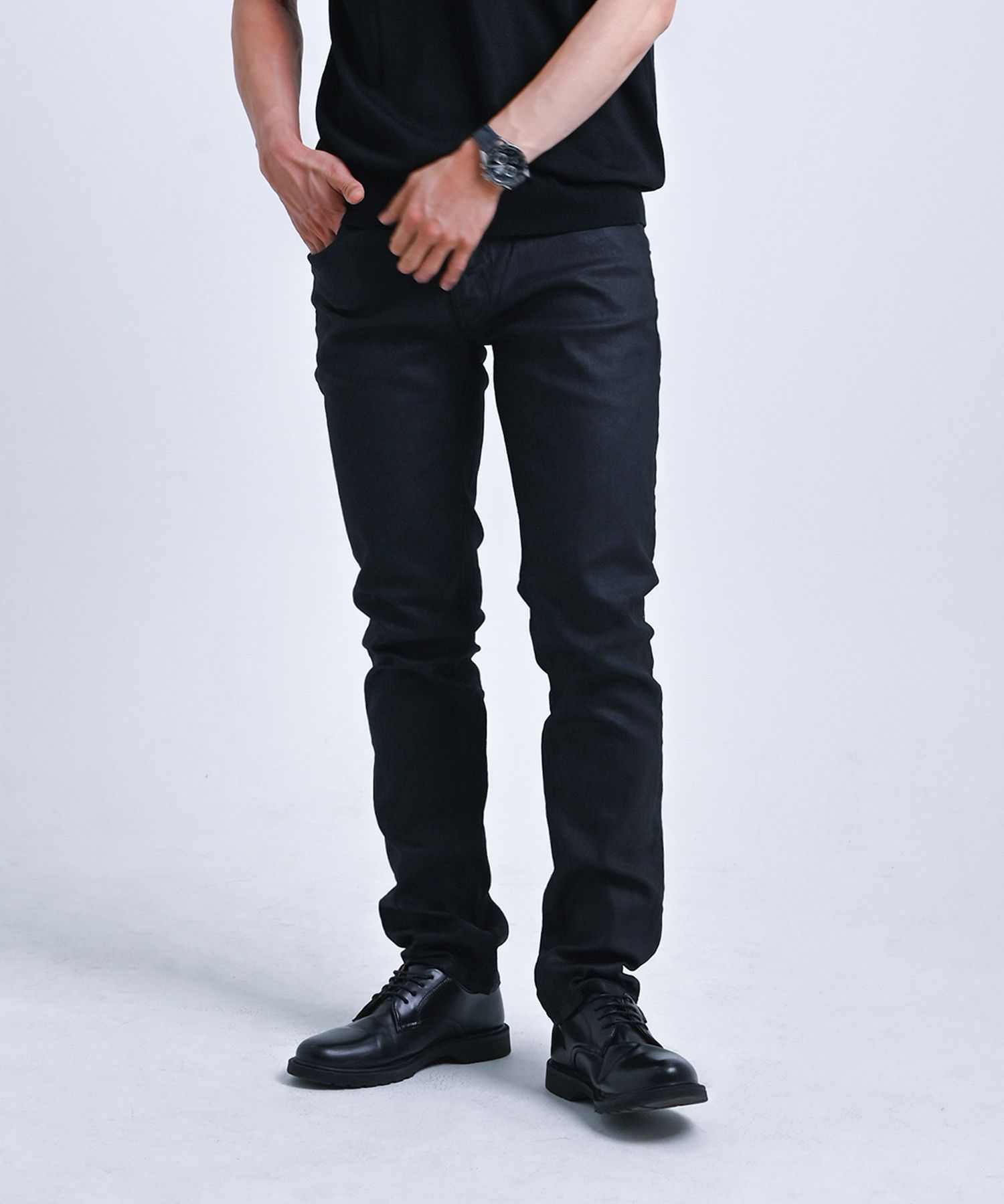 NUDIEJEANS 씬 Finn Back 2 블랙 청바지