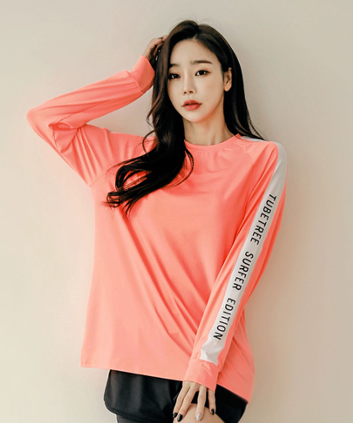 튜브트리(TUBE TREE) 여성용 서프라인 루즈핏 긴팔 래쉬가드 B509 피치