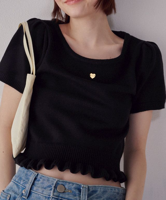 【RONRON】24ss HEART U NECK FRILL KNIT MUSINSA | RONRON HEART U NECK FRILL KNIT IVORY RED