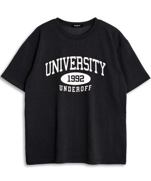 오버핏 크루넥 유니버시티 반팔 티셔츠 블랙