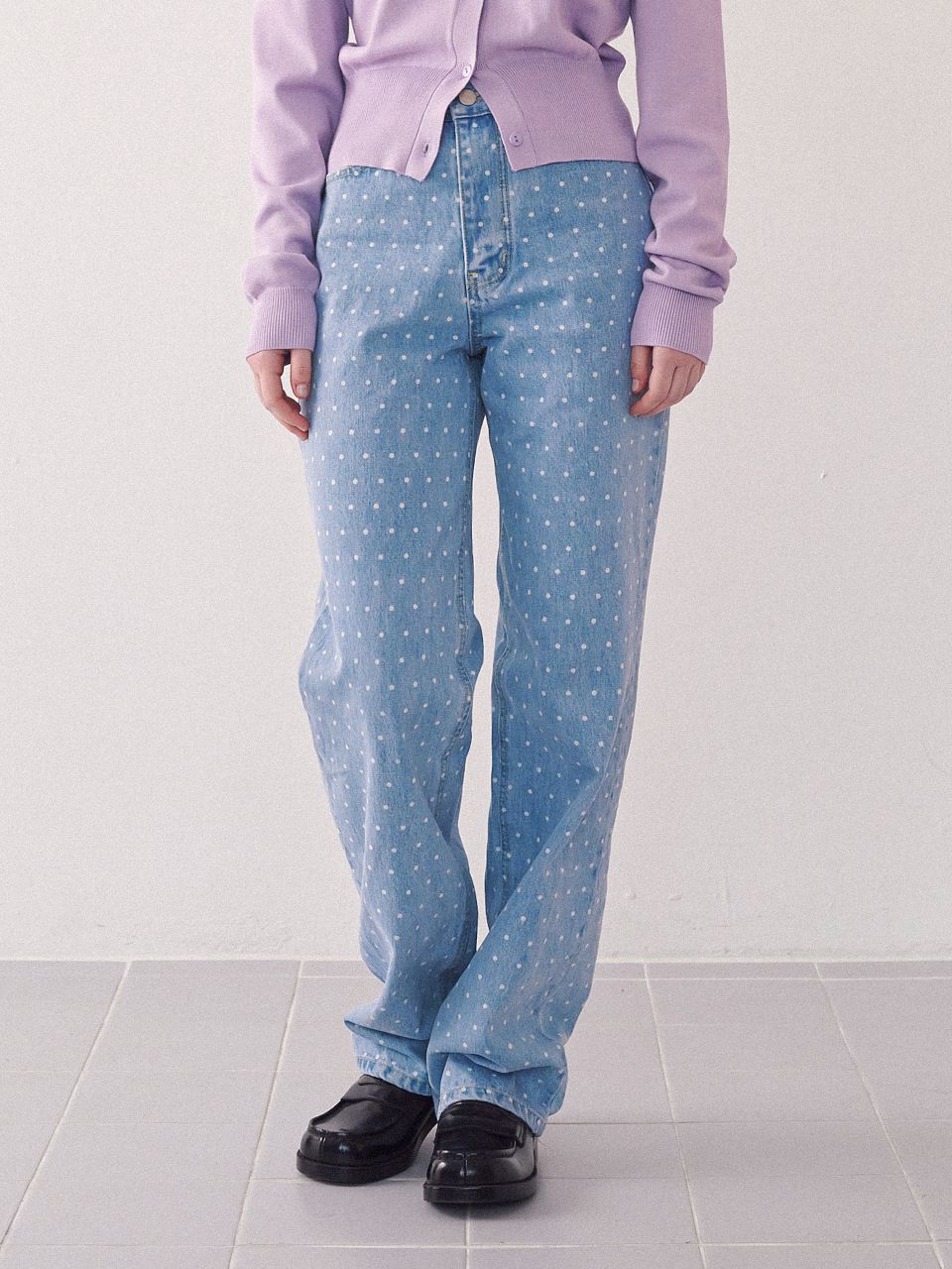 【RONRON】24SS DOT PRINTED DENIM PANTS MUSINSA | RONRON DOT PRINTED DENIM PANTS LIGHT BLUE