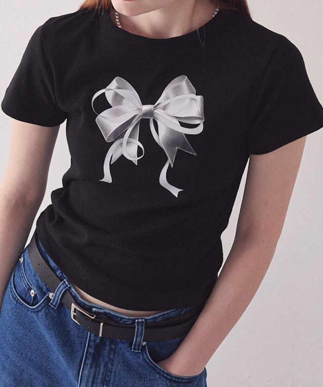 RONRON☆大人気♪I RIBBON SLIM CROP T SHIRTS RONRON DOUBLE RIBBON SLIM CROP T SHIRT WHITE PINK – SeoulSeoul