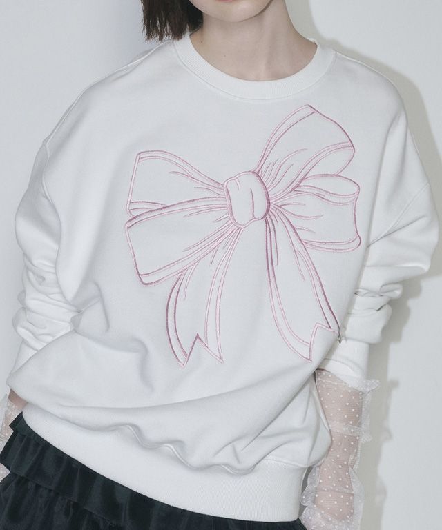 MUSINSA | RONRON BIG RIBBON LINE SWEATSHIRT WHITE PINK