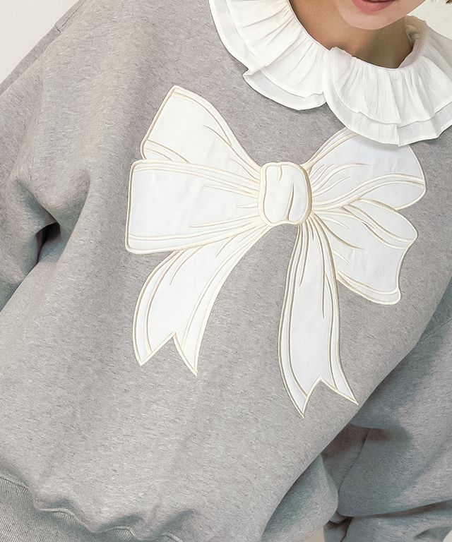 RONRON】23fw BIG RIBBON APPLIQUE SWEATSHIRTS (RONRON
