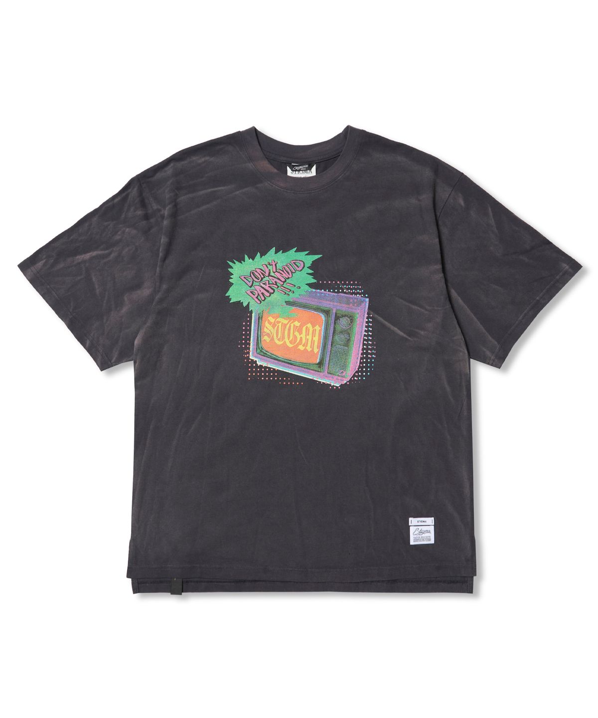 스티그마(STIGMA) Paranoid TV Vintage-Like Washed Oversized Short Sleeves T-Shirts Charcoal