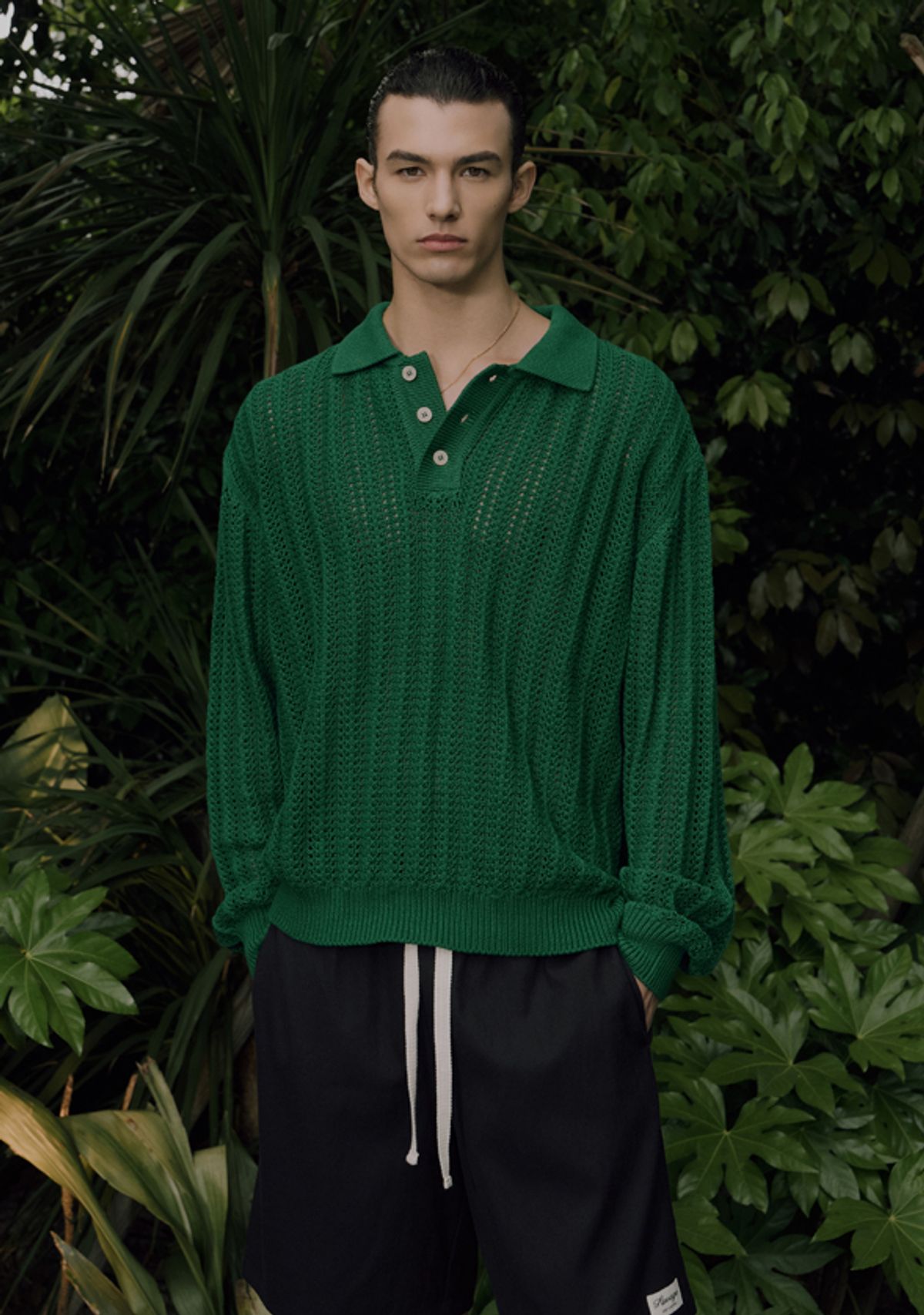 세비지(SAVAGE) Crochet Knit Pullover - Green