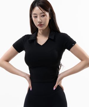 P5018 우먼 모달스판 카라 크롭반팔 [블랙]