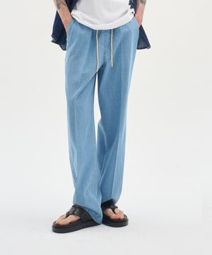 썸머 밴딩 와이드 데님 팬츠_블리치블루