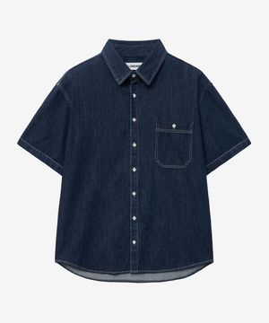 포켓 하프 데님 셔츠_다크인디고