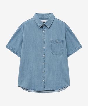 포켓 하프 데님 셔츠_블리치블루