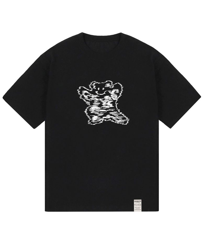 [UNISEX]라인 빅 베어스마일 반팔티_블랙