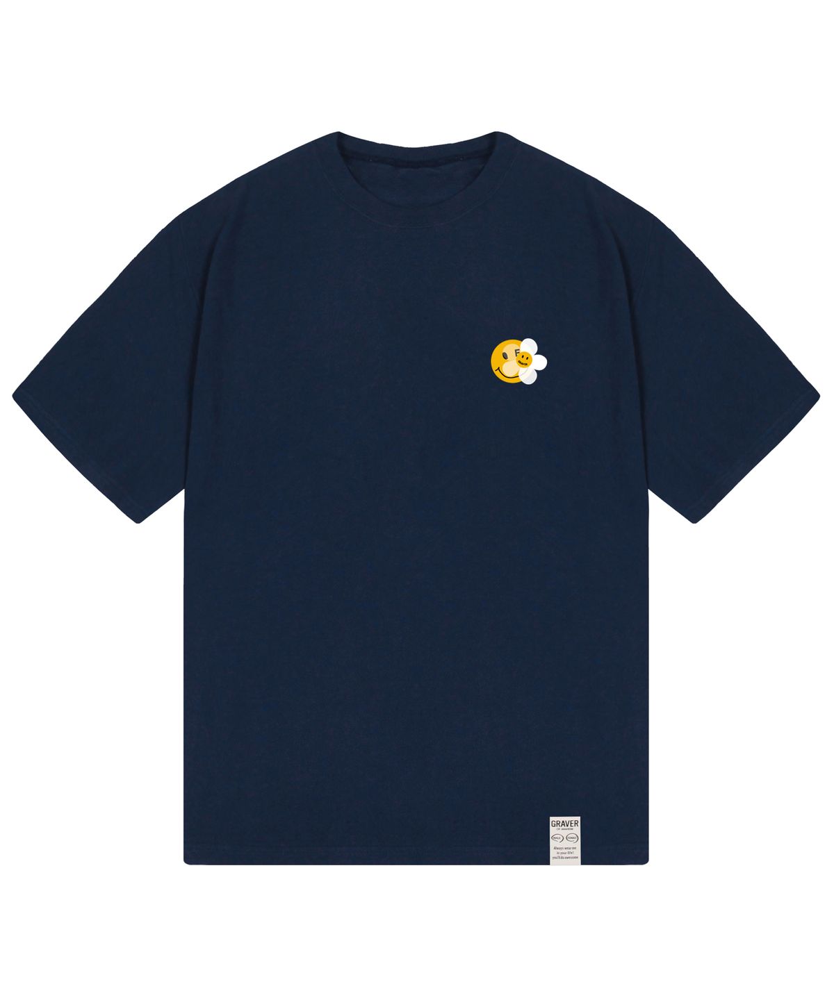 그레이버(GRAVER) [UNISEX]스몰 도트 스마일 플라워 믹스 반팔티_네이비