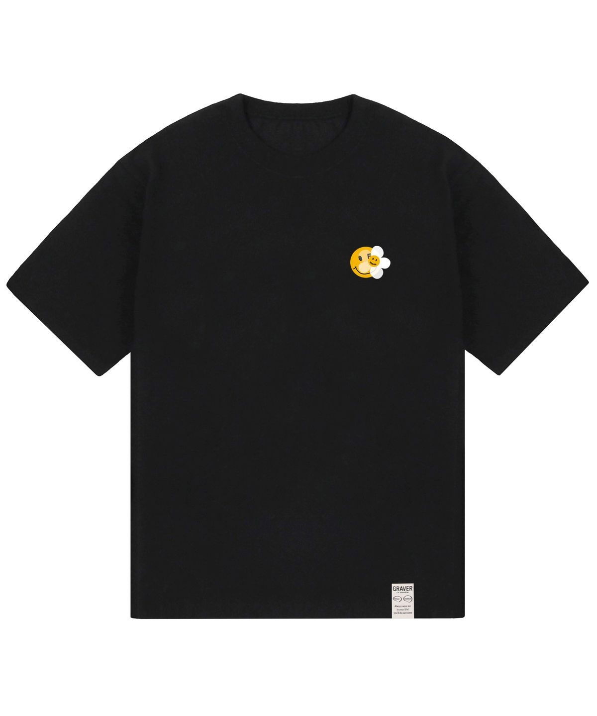 그레이버(GRAVER) [UNISEX]스몰 도트 스마일 플라워 믹스 반팔티_블랙