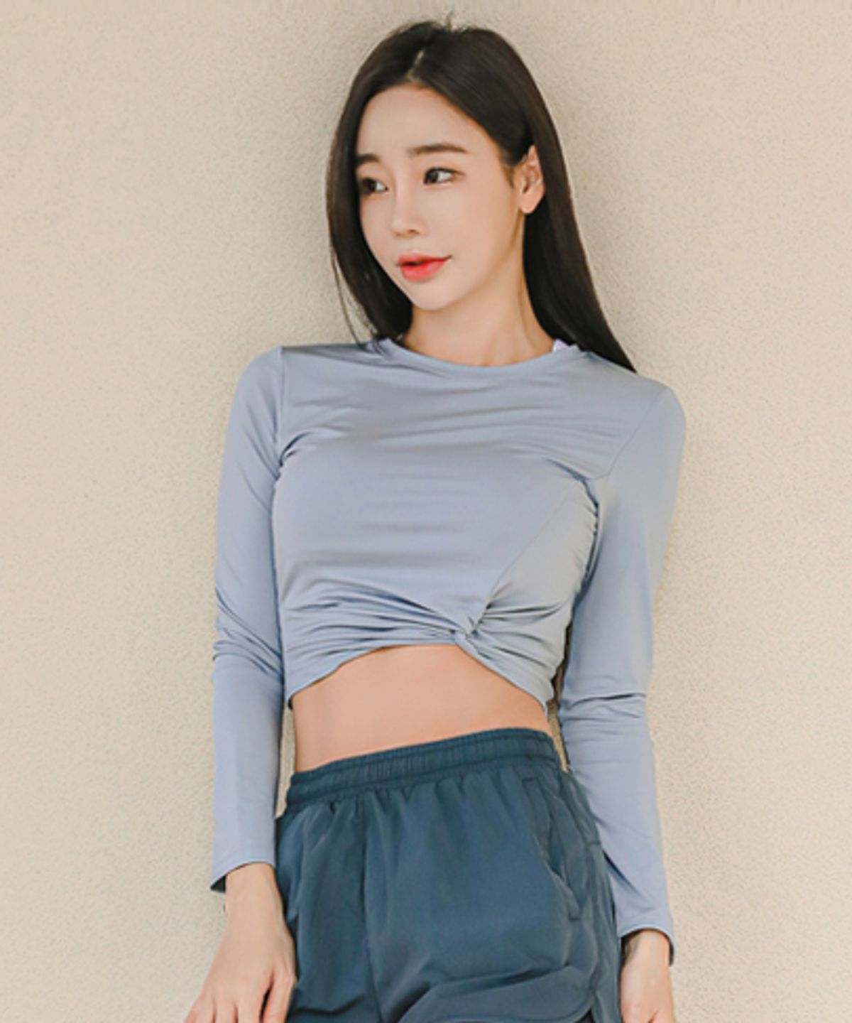 튜브트리(TUBE TREE) 여성용 크롭 꼬임 래쉬가드 B703 블루밍워싱