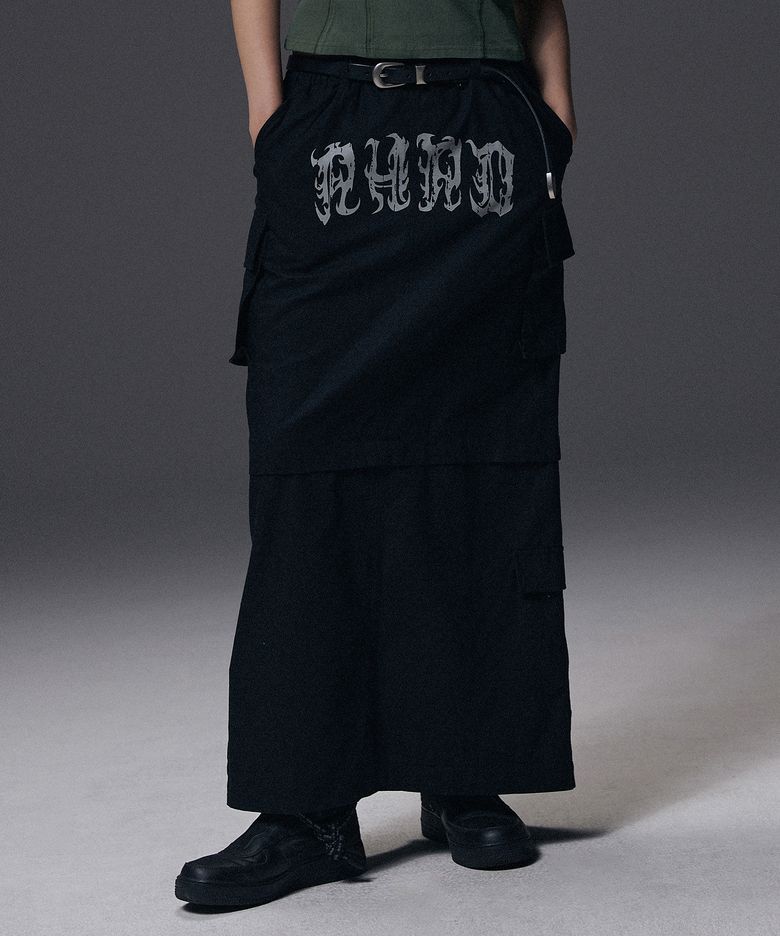 W Ripstop Cargo Long Skirt - Black