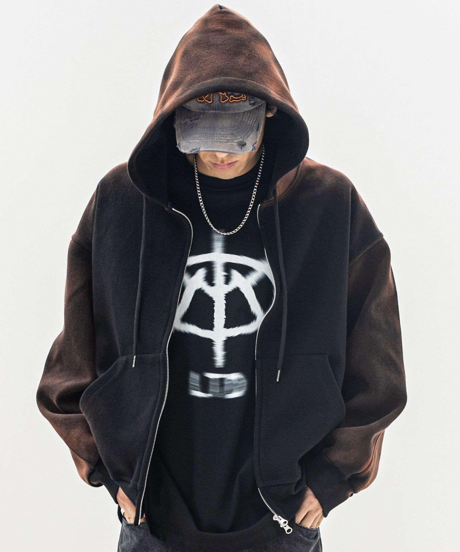【massnoun】24SS★ WASHED FOUR TUCK HOODY ZIP-UP MUSINSA | MASSNOUN washed out four-tuck oversized fit hooded