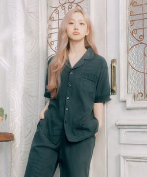 [2PACK] 실크핏 모던 반팔 긴바지 커플 잠옷 세트