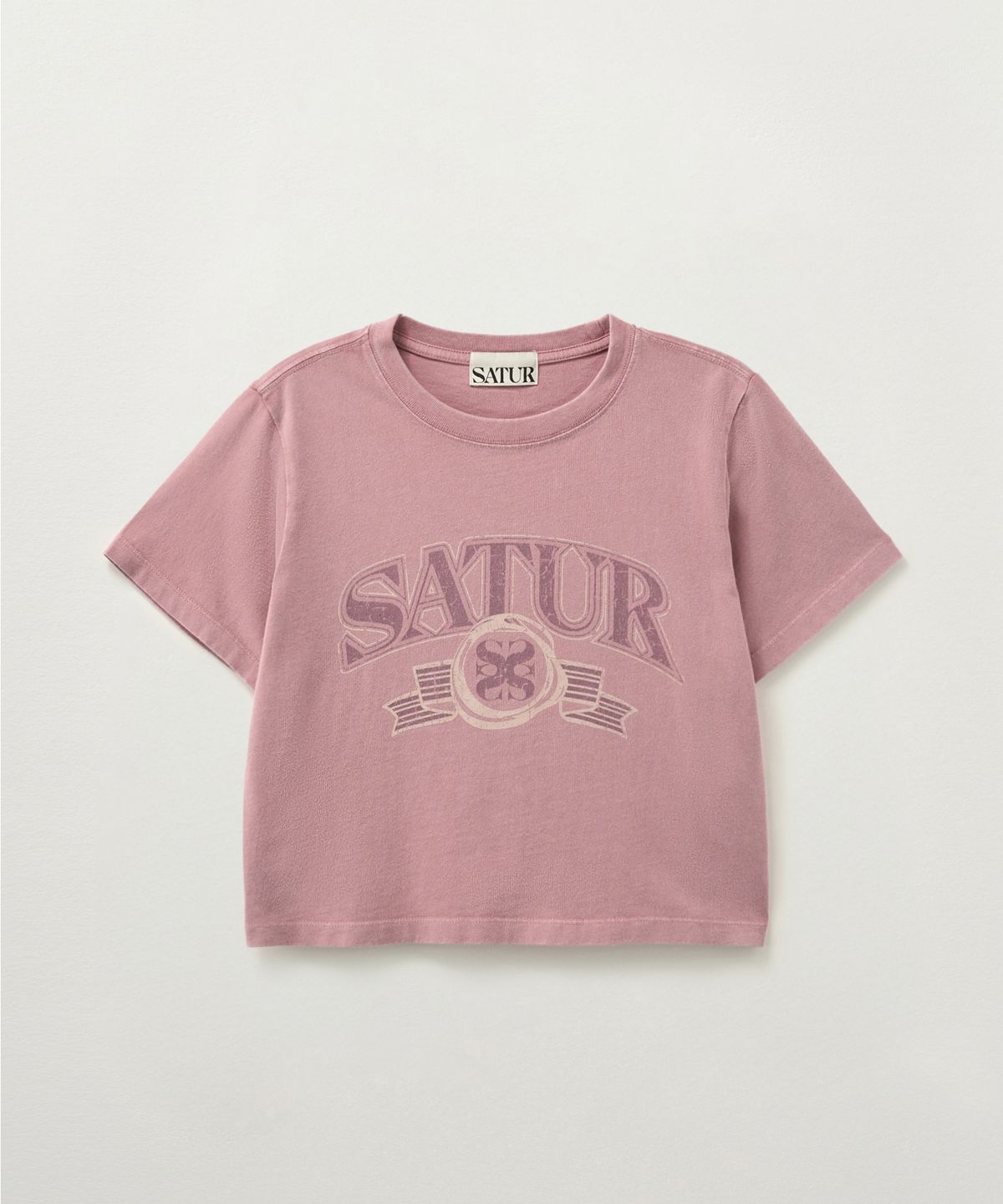 세터(SATUR) (W) 아치 로고 피그먼트 워시드 반팔 티셔츠 핑크