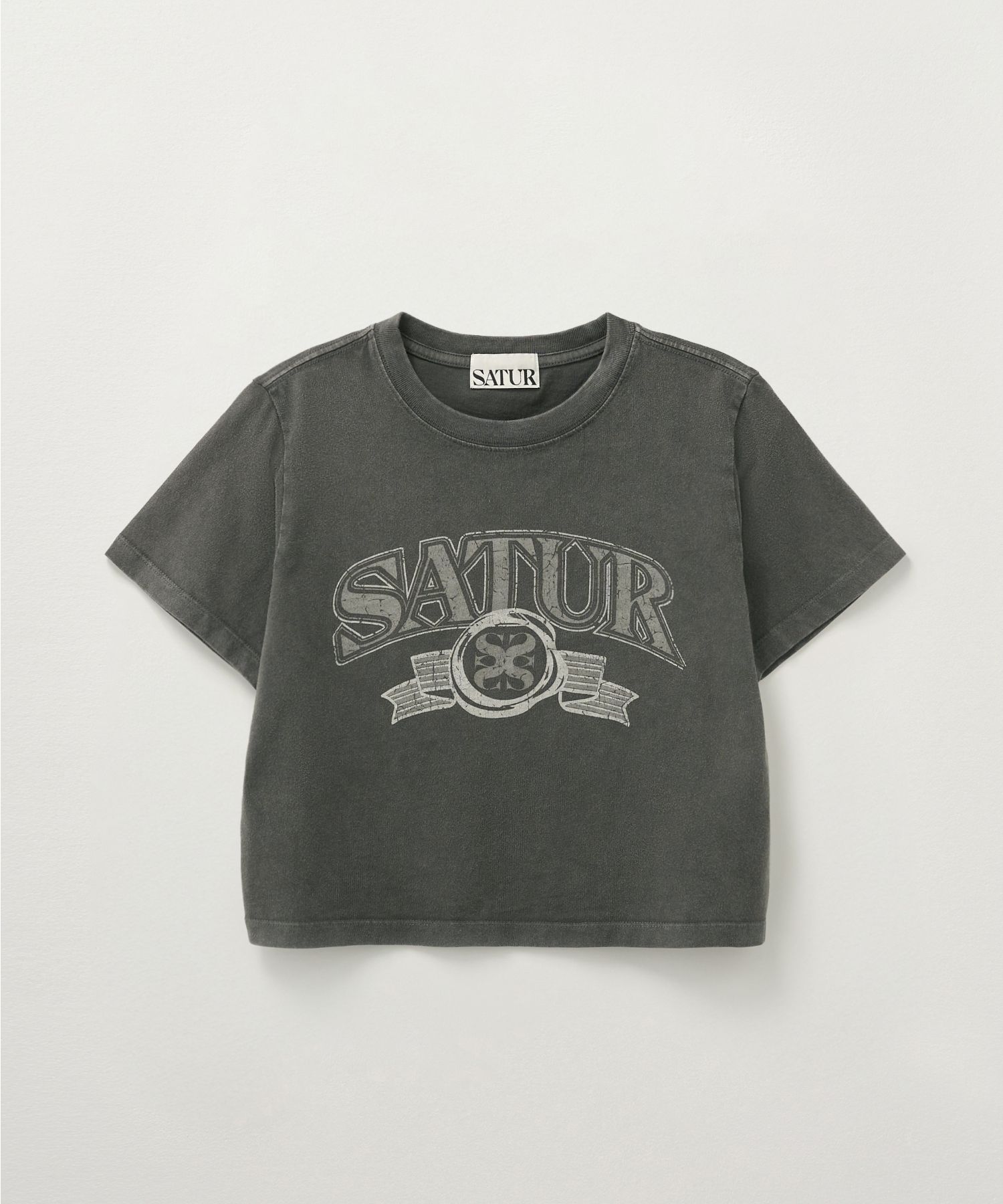 ★SATUR★ W Arch Logo Pigment Washed Short Sleeve T-Shirt Ch MUSINSA | SATUR (W) Arch Logo Pigment Washed Short Sleeve T