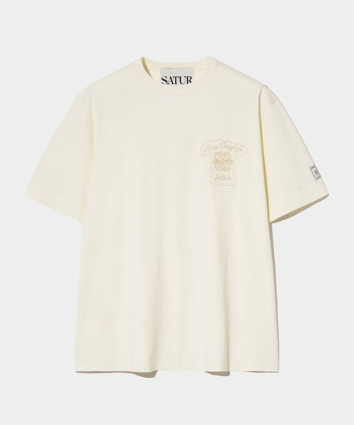 Tシャツ・カットソー SATUR Bon Voyage Low Cut Applique Short Sleeve T-Shirt Cream MUSINSA | SATUR Bon Voyage Low Cut Applique Short Sleeve T