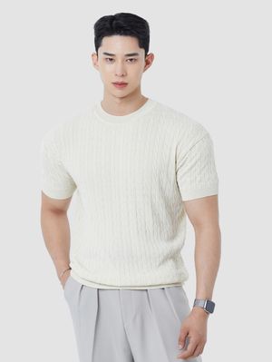 케이블 반팔 머슬 니트 (아이보리) 24NTS02