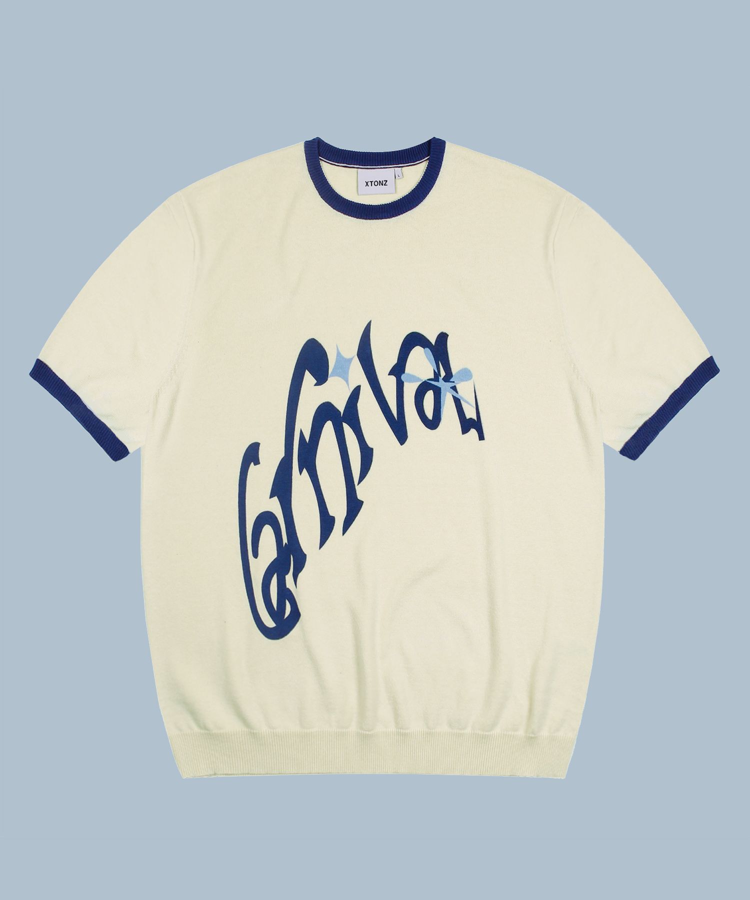 XTONZのCarnival color combination round short sleeve knit MUSINSA | XTONZ XTK096 Carnival Coloring Round Short-Sleeved