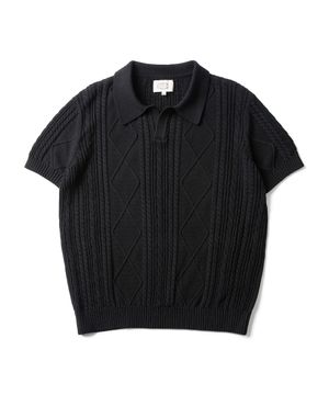 피셔맨 오픈 카라 하프 니트 블랙