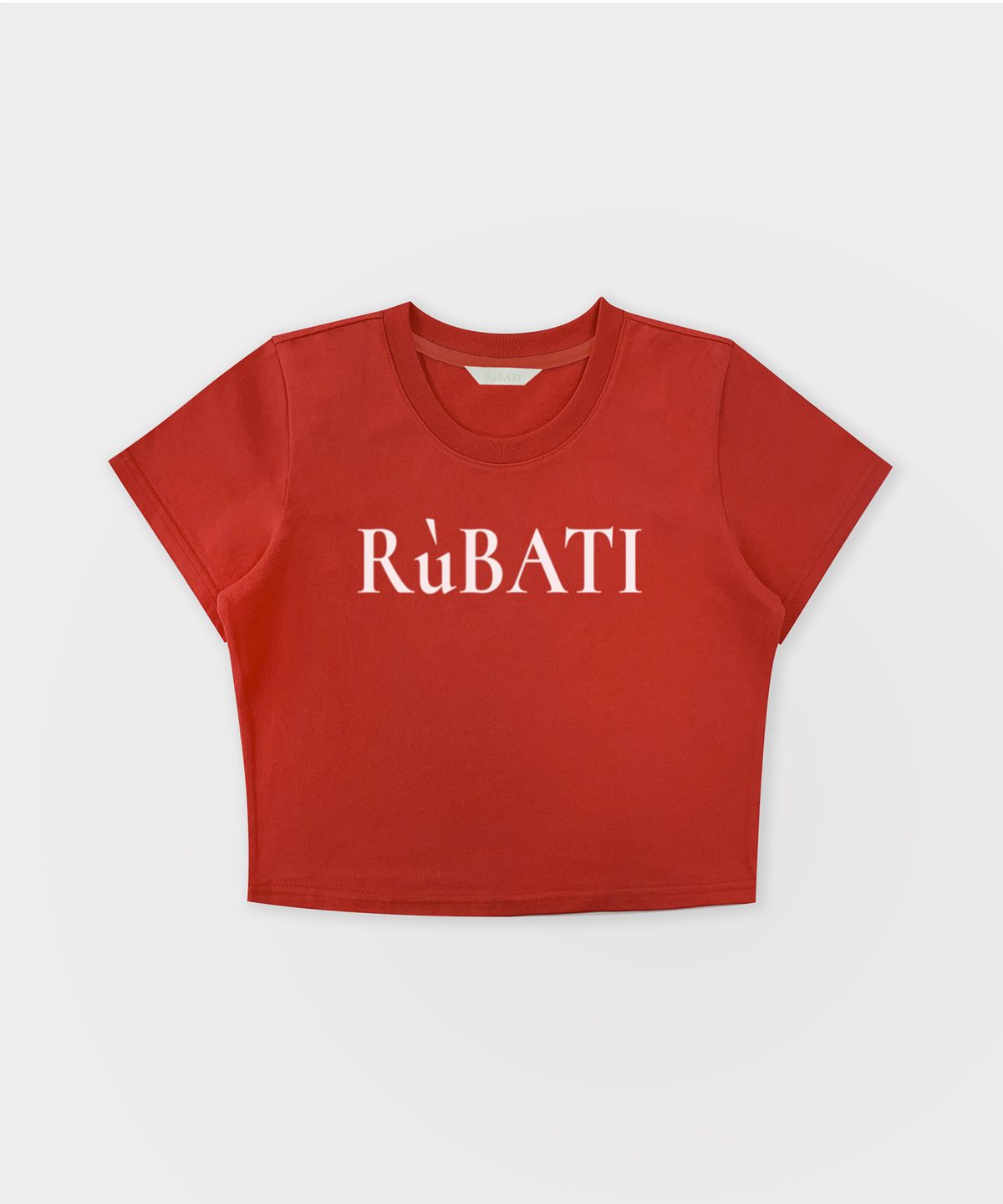 루바티(RUBATI) 로고 크롭 티셔츠_빈티지레드