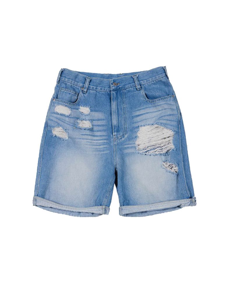 HAND KNITTED DAMAGED DENIM SHORTS (BLUE)
