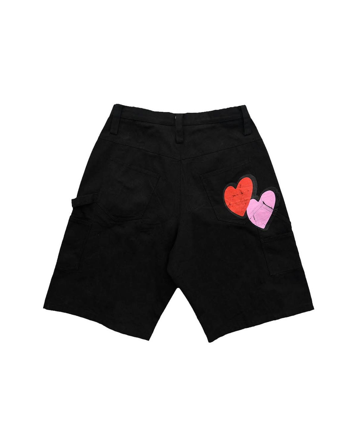 더뮤지엄비지터(THEMUSEUMVISITOR) DOUBLE HEART HALF PANTS (BLACK)