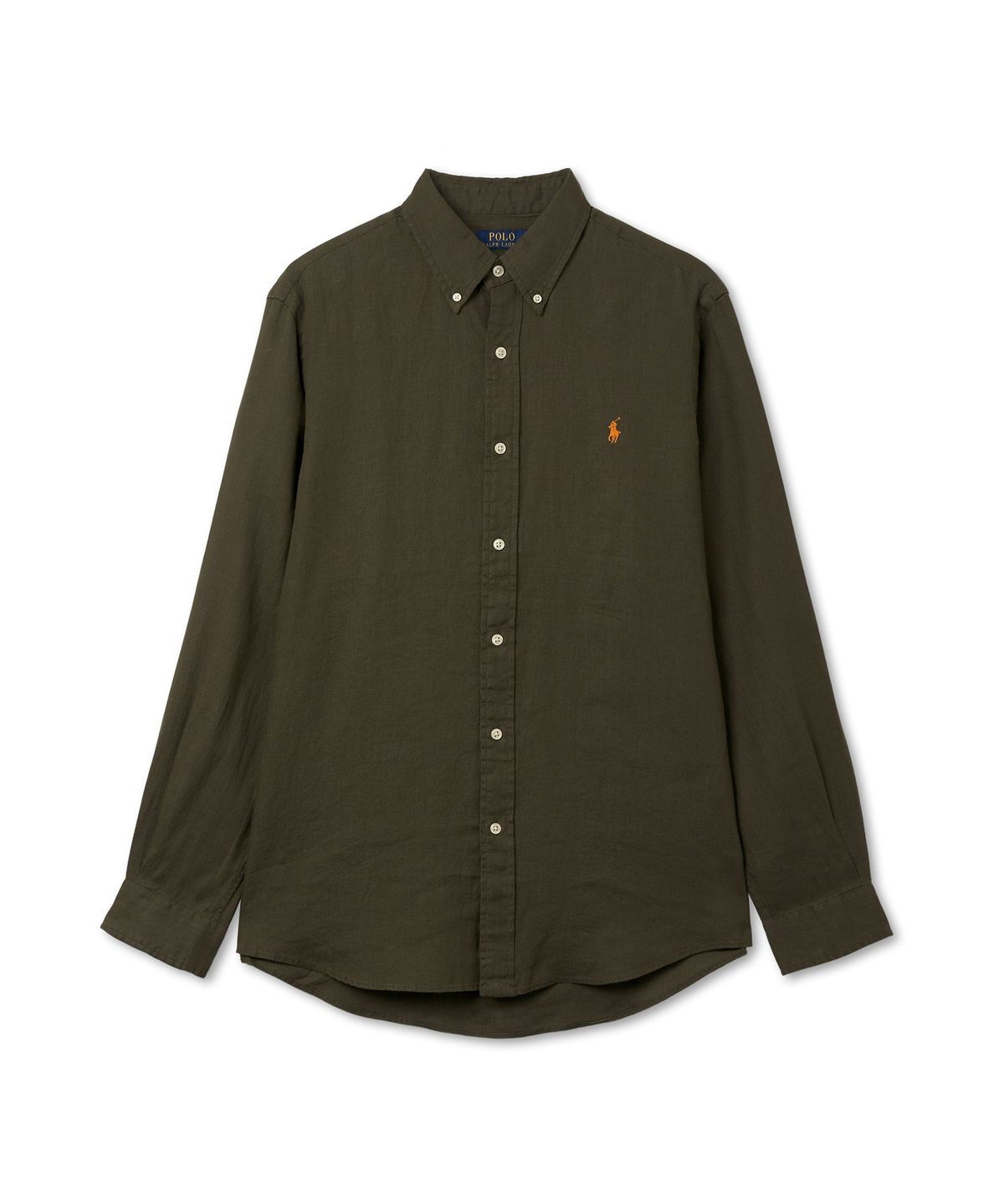 폴로 랄프 로렌(POLO RALPH LAUREN) 커스텀 핏 리넨 셔츠 - 다크그린