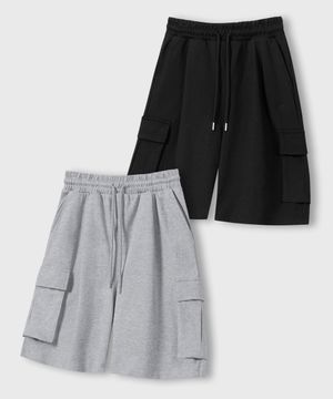 [N PACK] 버뮤다 와이드 원턱 카고 스웨트 쇼츠_3COLOR