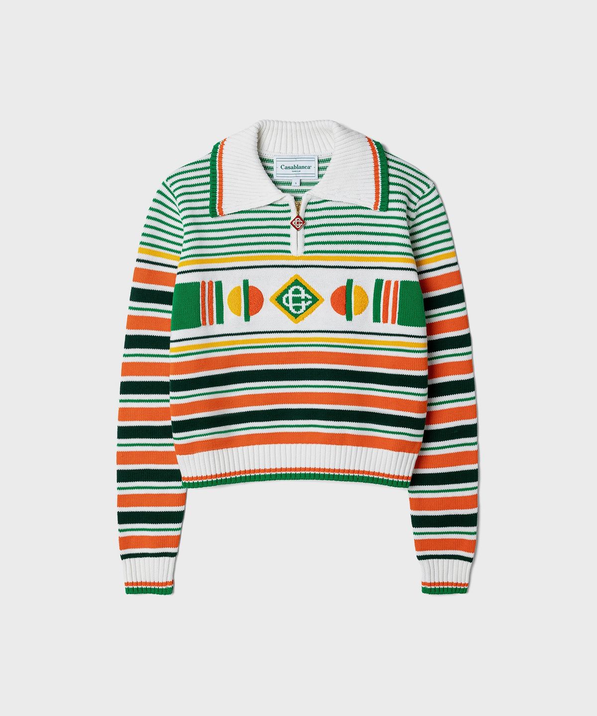 카사블랑카(CASABLANCA) (W) 지오메트리컬 모노그램 스트라이프 점퍼 그린 화이트 오렌지 GEOMETRICAL MONOGRAM STRIPED JUMPER GREEN/WHITE/ORANGE