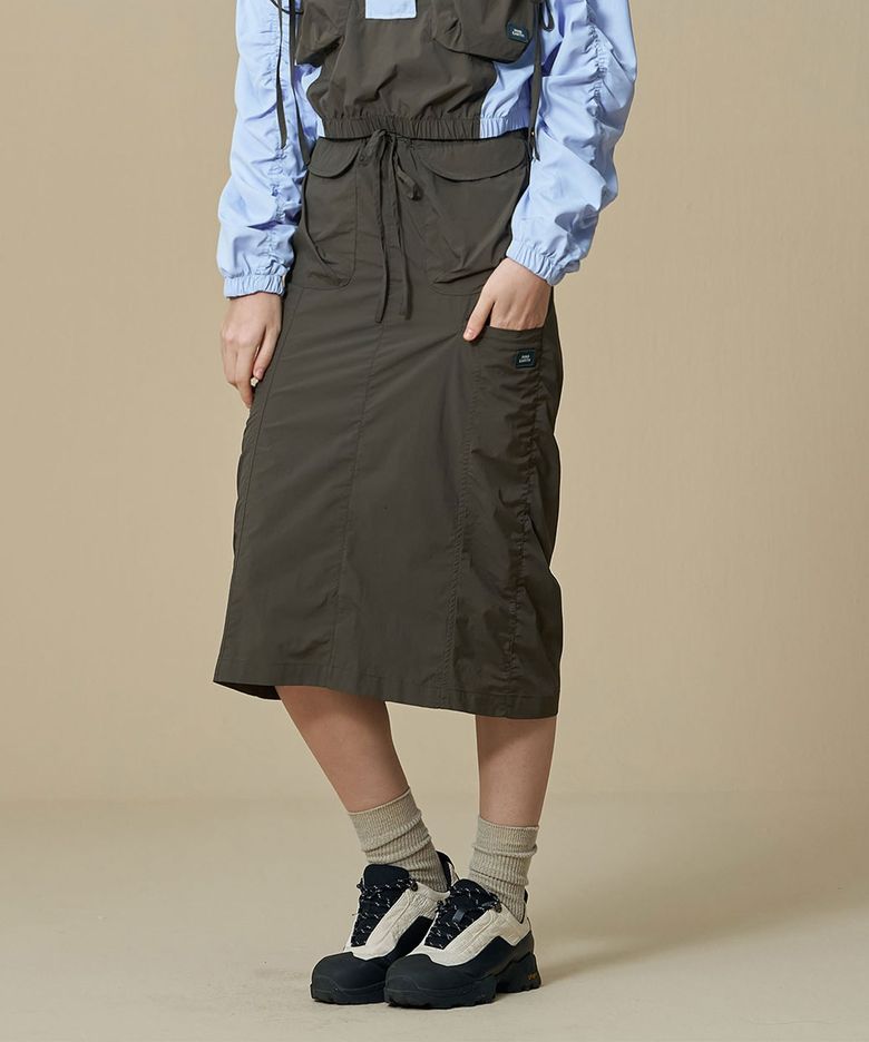 W 유틸리티 셔링 스커트_Khaki