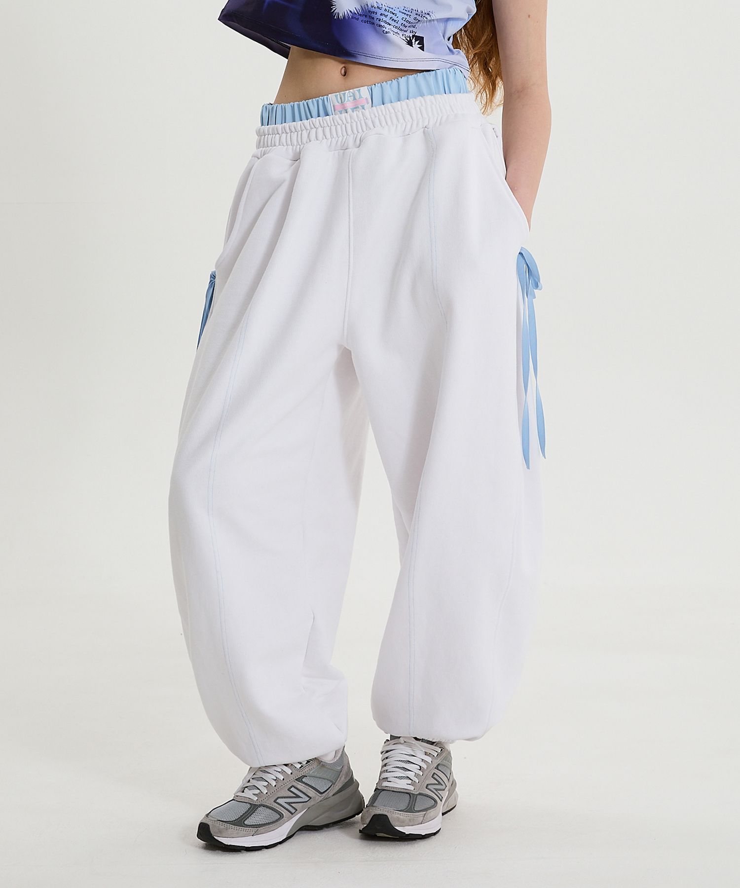 ☆Wai Kei☆ Double Banding Ribbon Sweatpants Cream YKBD02PT0 MUSINSA | WAI KEI Double Banded Ribbon Sweat Pants Cream